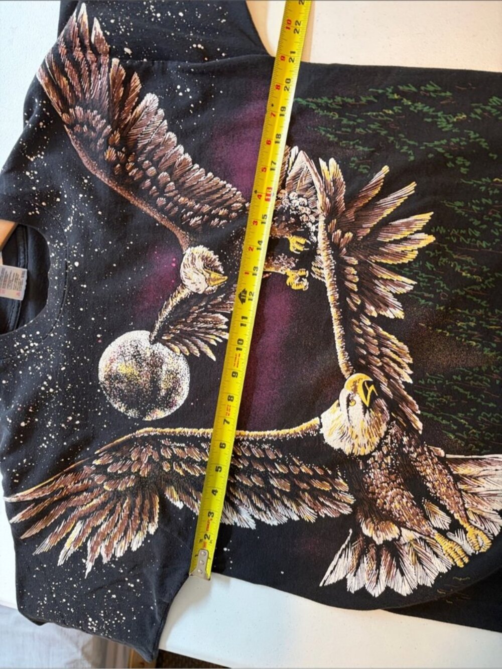 Vintage AOP Black Eagle Short Sleeve T-shirt 1990s Graphic Retro Mens Med/Large - Picture 8 of 9